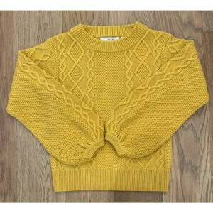 NWT Joie Mustard Yellow Cable Knit Wool Sweater Puff Sleave XS